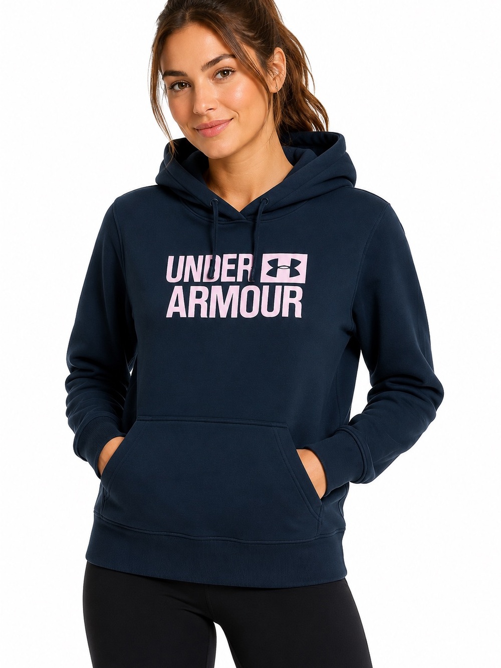 Under Armour Women’s Large Black Pink Logo Hoodie Pullover Sweatshirt LG